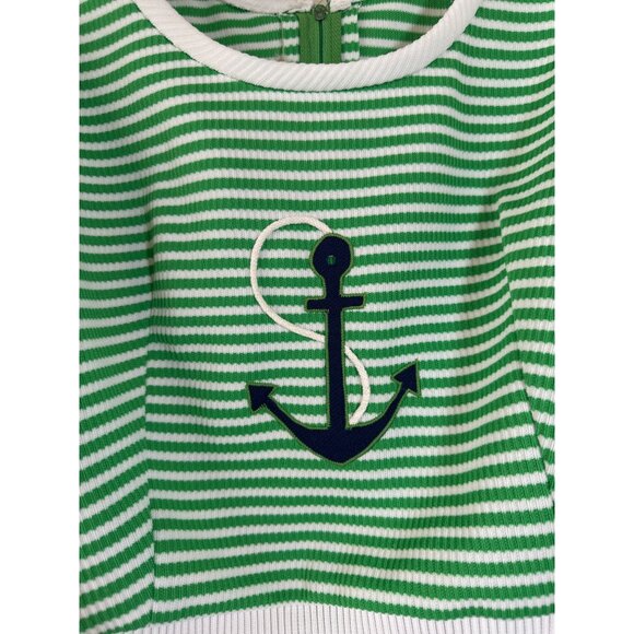 1960s 1970s Vintage Nautical with Anchor Green White Crop Top Ayres Unlimited - Picture 2 of 6